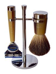 Gentleman London Davies Set de Rasoir Fusion Corne/Chrome + Blaireau Pure Badger + Support