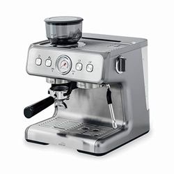 LACOR - 69428 - Espresso Maker Pro, pour la préparation de tous types de cafés, fonction manuelle et automatique, vaporisateur et moulin, accessoires inclus, 20 bar, acier inoxydable, 1550 W, 2.8 L