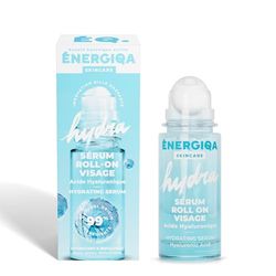 Energiqa – Siero Viso Idratante Acido Ialuronico – Formato Roll On – Cura Idratante, Repellente & Liftant – 99% di origine naturale – Innovazione sfera massaggiante – 30 ml