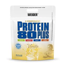 WEIDER Protein 80 Plus protéine en poudre, Vanille, faible teneur en glucides, mélange de lactosérum de caséine multi-composants pour shakes protéinés, 2kg