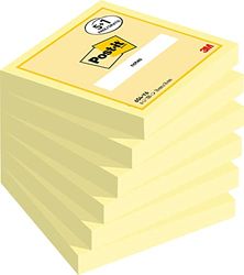 Post-It Notas Canary Yellow, embalagem de 5 + 1, 100 folhas por bloco, 76 x 76 mm, cor amarela, notas adesivas para listas de tarefas e recordatórios