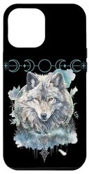 Carcasa para iPhone 14 Pro Max Lobo místico vintage, luna bruja, amante de los animales