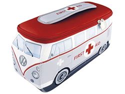 BRISA VW Collection - Volkswagen Beauty-case da viaggio in Neoprene, porta oggetti con manico, Campervan Bus T1 design (Primo Soccorso/Grigio/Piccolo)