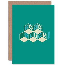 Wee Blue Coo CARD GREETING GOOD LUCK BLOCK CUBE GRAPHIC BLUE GIFT