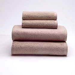 Sancarlos - Lot de 4 Serviettes Ocean, 2 lavabos et 2 Serviettes de Bain, Couleur Pierre, 100% Coton, 550 g/m²