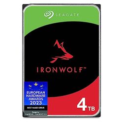 Seagate IronWolf, 4 TB, NAS, interne harde schijf, CMR, 3,5 inch, SATA, 6 Gb/s, 5400 rpm, 256 MB cache, voor RAID-netwerkopslag, 3 jaar reddingsdiensten, FFP (ST4000VNZ06)