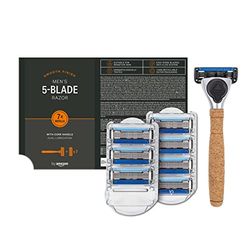 by Amazon Rasoio da uomo a 5 lame con manico in sughero e ricariche, Multicolore