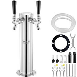 VEVOR Kit Colonne à Bière Pression à Double Robinet, Distributeur de Bière Boisson en Acier Inoxydable, Tireuse à Bière avec Tubes PRÉ-assemblés et Tiges de Robinet à Fermeture Automatique, Bar, Café