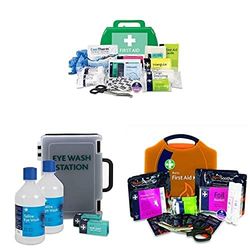 Lewis-Plast First Aid Kit Small BS8599-1 + Saline Eye Wash Station + Burn First Aid Kit for Work