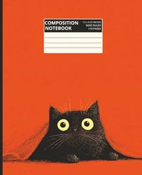 Cute Black Cat Composition Notebook: Adorable Wide-Eyed Kitty Under Blanket | 110 Lined Pages for Journaling, School Notes, or Creative Writing | Perfect Gift for Cat Lovers & Students