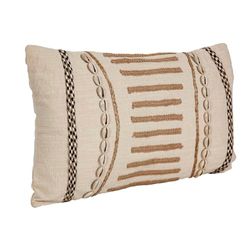 Romimex Kussen, beige, crème, 30 x 8 x 50 cm, geborduurd