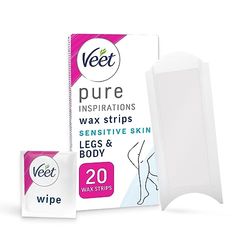 Veet Pure Cold Wax Strips For Legs & Body, Sensitive Skin, 20 Count + 2 Finish Wipes, Hypoallergenic Hair Removal, 28 Days Smoothness, Removes From Root (Packaging Varies)