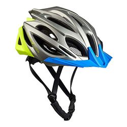 BLACK CREVICE Fietshelm voor volwassenen, fietshelm voor dames en heren, MTB-helm, ademende fietshelm, in grootte verstelbaar, zilver/geel/blauw, S/M (54-58 cm)