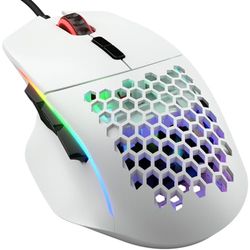 Glorious Gaming Model I Ratón gaming con cable - 69 g superligero, 2 botones intercambiables, RGB, deslizadores de PTFE, 9 botones programables, reposapulgares lateral - Blanco