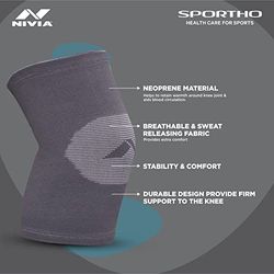 Nivia Orthopedic Knee Support Knitted-Pair | Grey | Medium |Unisex | Comfortable and Stability | Optimal support with breathability | For Sports, Workout, Pain Relief, Knee cap Compression Support
