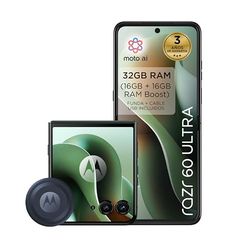 Motorola rarz 60 Ultra, 32GB (16GB+16GB RAM Boost)/512GB Scarab, Sistema de cámaras de 50MP con Moto ai, batería 4500 mAh, cárga rápida de 68W, Snapdragon 8 Elite, + Moto Tag