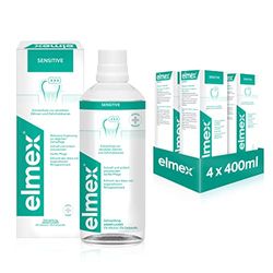 elmex Lavaggio dentale sensibile, 4 x 400 ml – Il collutorio offre una protezione extra contro i denti sensibili al dolore, senza alcol