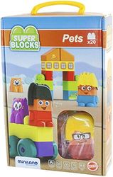 Miniland - Super Blocks Pets (32348). Juego de construcción con Personajes, vehículos y Animales.