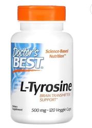 Doctor's Best L-Tyrosine 500mg - 120 Gélules Végétales | Soutien Mental et Énergétique | Acide Aminé Essentiel de Qualité Supérieure