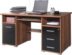 GERMANIA DIE MÖBELMACHER Mesa para Ordenador, Engineered Wood, Nuez (Negro), 145 x 75 x 70 cm