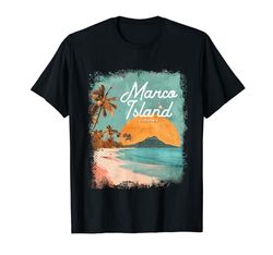 Marco Island Florida Tramonto Spiaggia Vacanza Retro Vintage 70s Maglietta