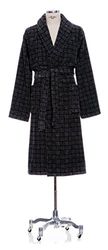 möve Eden shawl collar bathrobe square structure velours in size L made of 100% cotton, nature / black