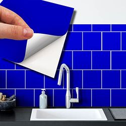 Walplus Vinilos Azulejos Metálicos Vinilo Adhesivo Impreso Azulejos Adhesivos De Pared De Cocina Decoración Protector No Tóxico Bloque De Color Azul Marino 24Unidades 15Cm(6") Azul