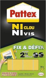 Pattex Ni Clou Ni Vis - Fix & Défix (10 pastilles de 20 x 40 mm) – Adhésif de fixation surpuissant facilement démontable – Adhésif double face pour toutes surfaces et objets
