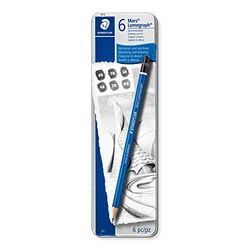 Staedtler Mars Lumograph, Crayons à papier de très haute qualité pour écriture et dessin artistique, Boîte en métal avec 6 crayons assortis 8B/7B/6B/4B/2B/HB, 100 G6