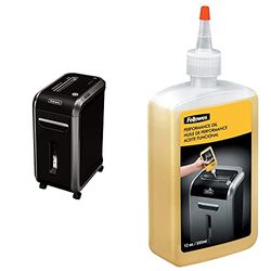 Fellowes Destructeur de documents 99Ci, pour 3 à 5 utilisateurs Coupe Croisée, capacité: 18 feuilles, corbeille 34L, Noir & Flacon d'Huile Lubrifiante pour Destructeurs de Documents - 355ml