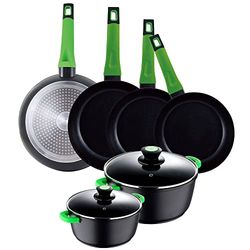 San Ignacio Lot de 8 casseroles de cuisine : 20 et 28 cm avec couvercle en verre et 4 poêles de 20 24 26 et 28 antiadhésifs, Vitoria, en aluminium, induction