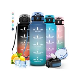Grsta Drinkfles, 1,5 l, waterfles met rietje, lekvrij, motiverende drinkfles, gemakkelijk te reinigen, voor wandelen, met motiverende slogan, voor fitness, kamperen, yoga, wandelen