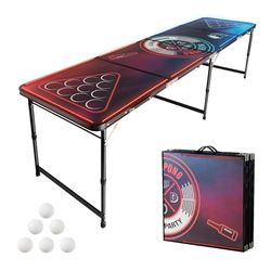 VEVOR- Tavolo Pieghevole per Portellone Posteriore con Maniglie per Trasporto e 6 Palline da Pong, Altezza Regolabile, per Viaggi e Campeggio, Table 8 Foot
