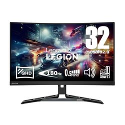 Lenovo Legion R32qc-30 - Monitor Gaming Curvo 31.5" (180Hz, 0.5 ms MPRT, 16:9, 2560 x 1440 px, HDMI+DP, Altavoces 3Wx2, EyeSafe) VESA 100mm, Soporte Inclinable, Giratorio y Ajustable en Altura - Negro