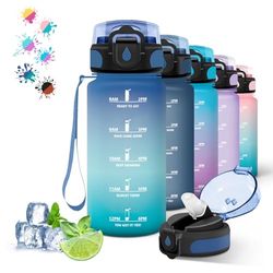 Grsta 500ml Botella Reutilizable a Prueba de Fugas, Botella con Pajita, Botellas Agua Niños Colegio, Botella de Agua para la Escuela, Oficina, Viajar, Deportes, Azul-Verde