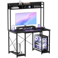 JUMMICO Escritorio para Videojuegos, 120 x 60 x 162 cm, Escritorio para Ordenador con Estante y Soporte para Monitor, Mesa de Ordenador para Oficina en casa, Color Negro