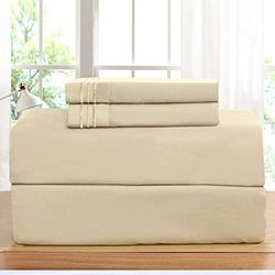 Elegant komfort lyxigt lakan set på Amazon 1 500 trådtäthet rynkor, bleknings- och fläckbeständigt 4-delat lakanset, djup ficka, queen cream
