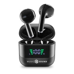 Music Sound, SPARK TWS Bluetooth Wireless Earbuds LED Display 30 Hours Play Time Automatic Pairing Touch Controls On Earphones, Black