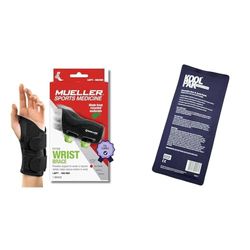 Mueller Fitted Wrist Brace for Left Hand, Small/Medium, Black with Koolpak Premium Reusable Ice Pack