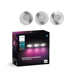 Philips Hue White & Color Ambiance Xamento confezione da 3, luci da bagno dimmerabili per il sistema di illuminazione Hue, controllo intelligente della luce tramite voce e app, argento