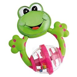 Chicco Sapo divertido, brinquedo chocalho com bolinhas giratórias, mordedor de plástico macio para a dentição, desenvolvimento de habilidades manuais e visuais, bebés a partir de 3 meses