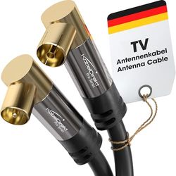 KabelDirekt – 4K Antennekabel, Coaxkabel – 90° gebogen – 5m – TV-kabel digitaal en analoog – Verkrijgbaar in 0,5-20m (Gebogen stekker/bus, voor DVB-C/DVB-T/DVB-S, zwart)