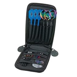 Casemaster Mini Pro Zwart Kunstleer Dart Case met ruimte voor 6 Darts, stalen tip of zachte tip, met slanke profielbekleding en ingebouwde zakken voor vluchten, assen en tips