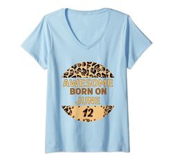 Mujer Impresionante desde el 12 de junio 12 Cumpleaños con estampado de leopardo genial Camiseta Cuello V