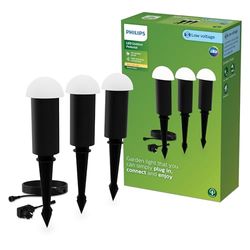 Philips Edwina Borne d’Extérieur 24 V GardenLink Basse Tension, 2700 K, 180 lm, Noir, Kit de Démarrage, Lot de 3, Prise EU