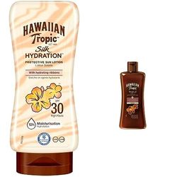 Hawaiian Tropic Silk Lozione solare idratante, SPF 30, 180 ml, Confezione da 1 & TROPICAL TANNING OIL SPF 0 DARK, Olio solare - 200 ml