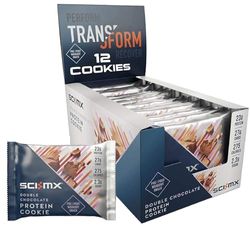 SCI-MX High Protein Double Chocolate Cookie Box - 23g protein, 2.3g sugar + 265 calories per cookie - Pack of 12 x 75 g - Low Sugar - Pre / Post Workout Snack - Suitable for Vegetarians