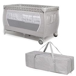 Lionelo LNL00009 Stefi babybox, kinderbed, reisbed, vanaf de geboorte tot 15 kg, zij-ingang, beveiligingssysteem LockGuard, blokkade van wielen, draagtas inklapbaar,120x60 cm (pak van 1)