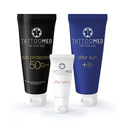 TattooMed tatueringsskydd poolkit Lite - sparpaket (solskydd LSF 25 100 ml och efter sol 100 ml och efter tatuering 25 ml)