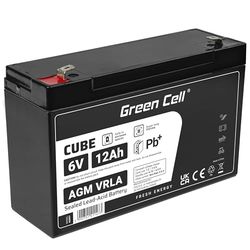 Green Cell® Batteri blybatteri AGM (6 V 12 Ah VRLA Faston F1) cykelfast förseglad lead-acid bly ersättningsbatteri solpanel batteri solcellsförsörjningsbatteri underhållsfria varianter